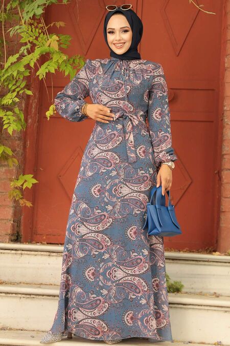  İndigo Blue Long Sleeve Dress 279081IM